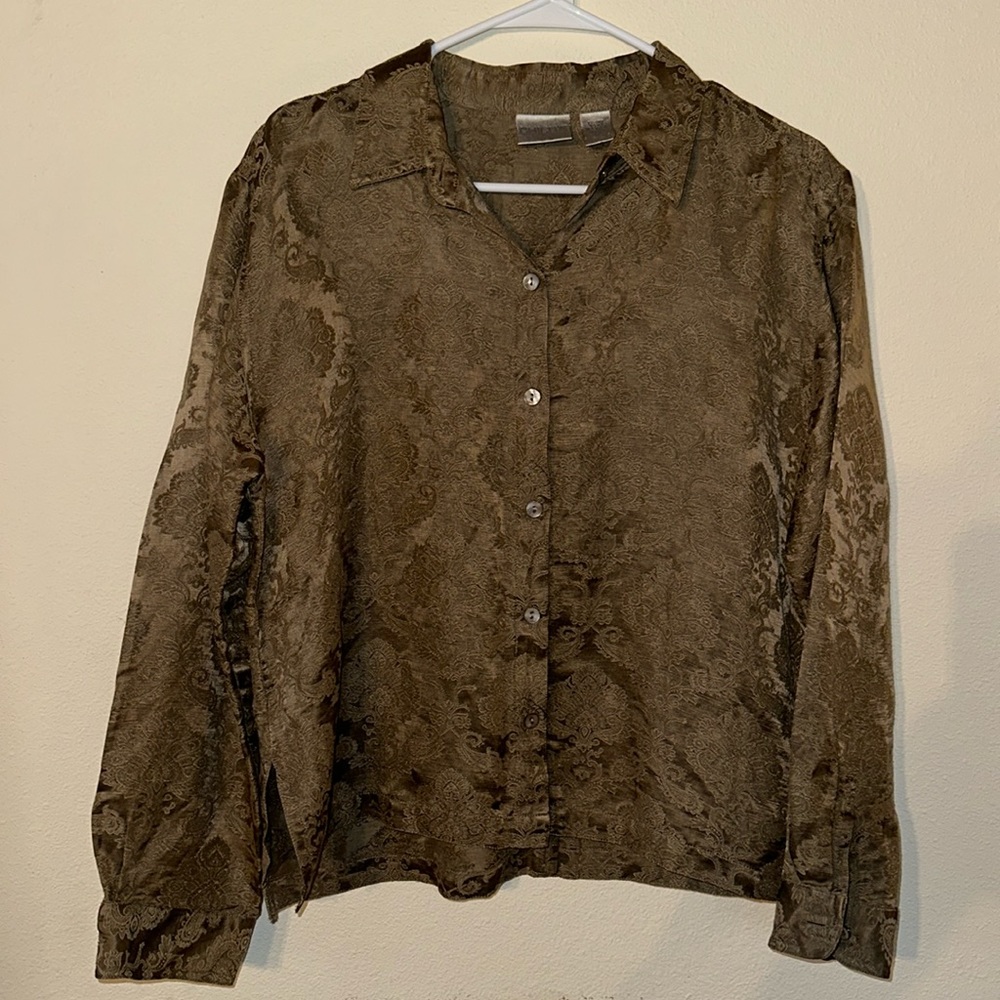 CHICOS Linen and Silk Button Blouse Top Size 1 (M)
